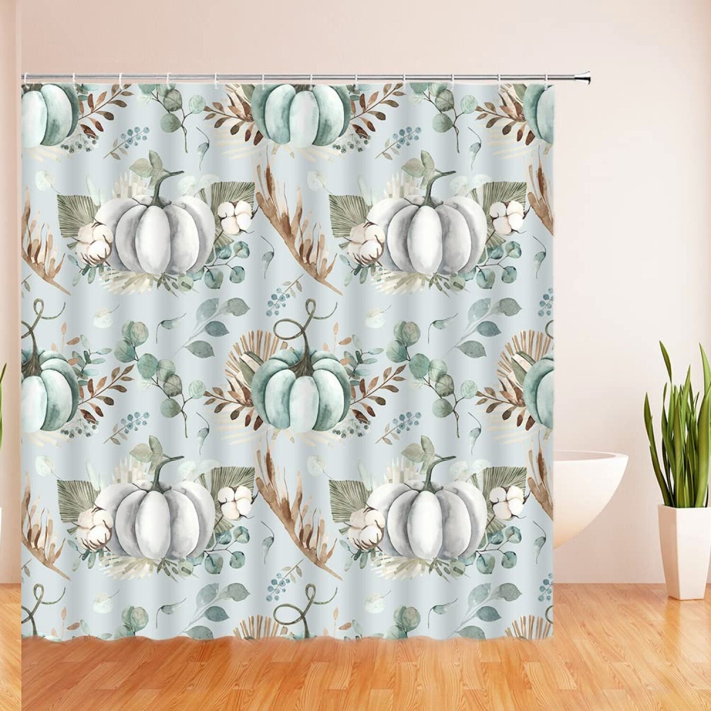 Fall Pumpkin Watercolor Shower Curtain 70x70 inches