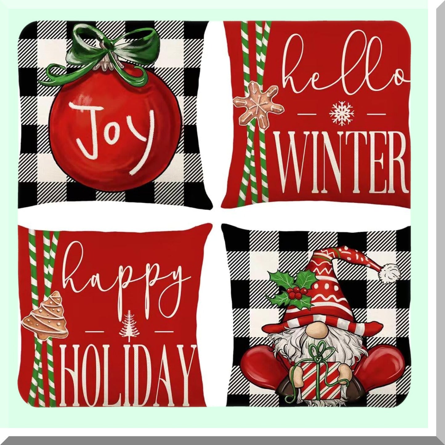 Winter Farmhouse Buffalo Plaid Pillow Covers Set - Red & Black Xmas Holiday Throw Cushion Decoration for Sofa - 18x18 Inch Pack of 4