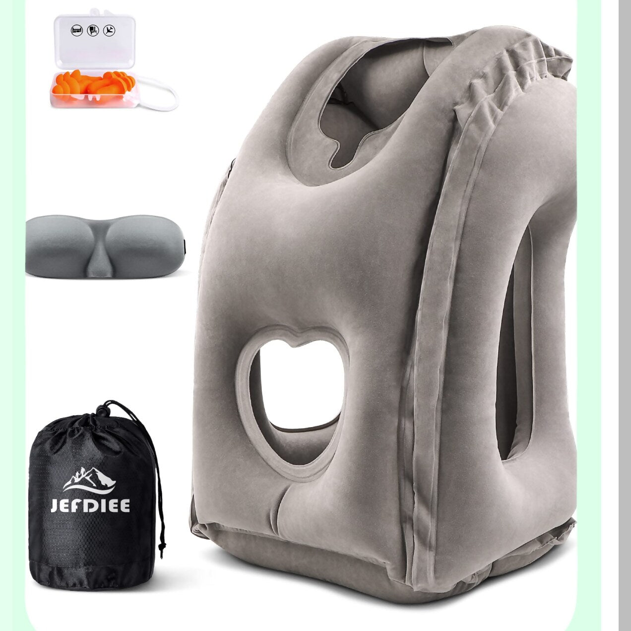 TravelEase Inflatable Neck Pillow - Ultimate Comfort for Airplane, Train, Car, Office Napping - Head and Chin Support - Grey - Portable and Lightweight - Adjustable and Easy to Inflate