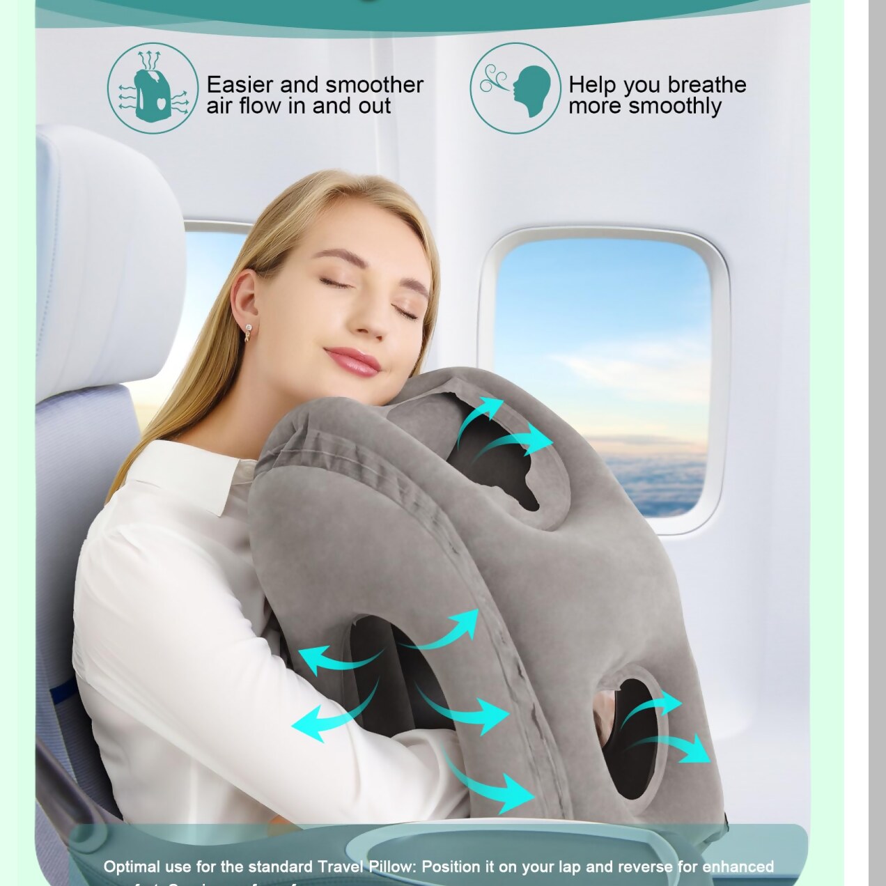 TravelEase Inflatable Neck Pillow - Ultimate Comfort for Airplane, Train, Car, Office Napping - Head and Chin Support - Grey - Portable and Lightweight - Adjustable and Easy to Inflate