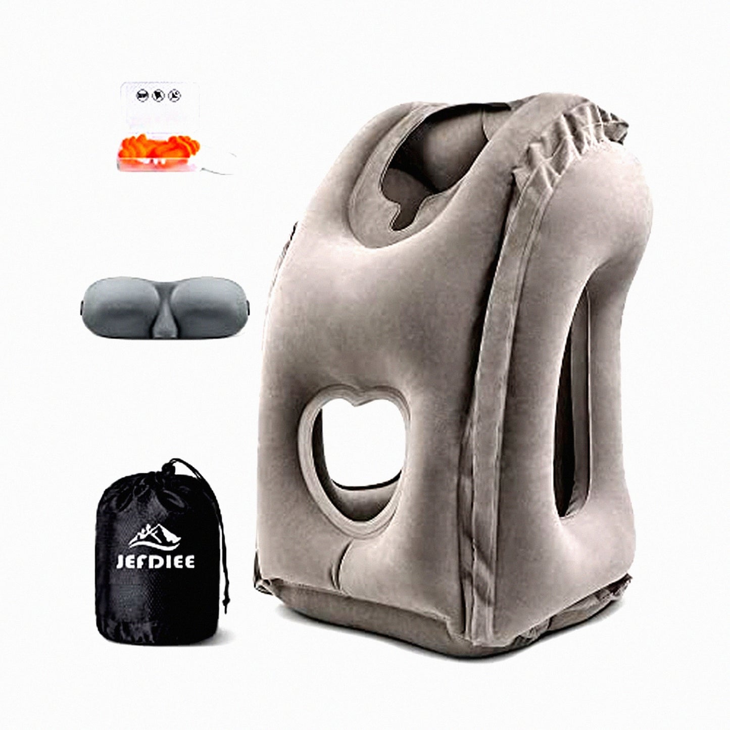 TravelEase Inflatable Neck Pillow - Ultimate Comfort for Airplane, Train, Car, Office Napping - Head and Chin Support - Grey - Portable and Lightweight - Adjustable and Easy to Inflate