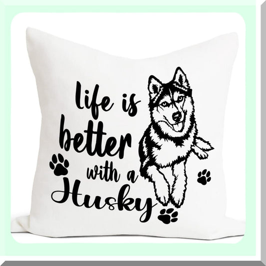 Husky Life Quote Reversible Throw Pillow - Decorative Home Bedroom Living Room Office Car Pillowcase - Dog Lovers Girls Women Gifts - 18x18 Inch