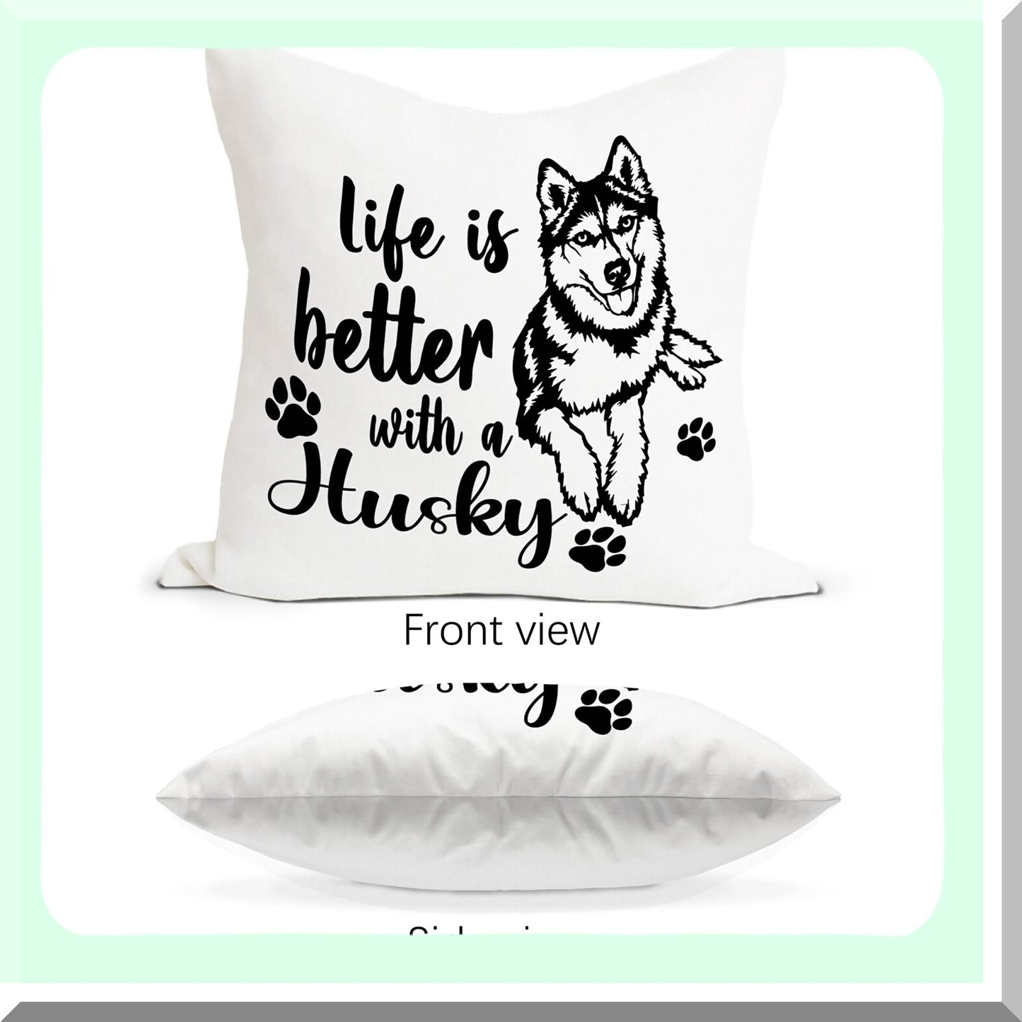 Husky Life Quote Reversible Throw Pillow - Decorative Home Bedroom Living Room Office Car Pillowcase - Dog Lovers Girls Women Gifts - 18x18 Inch