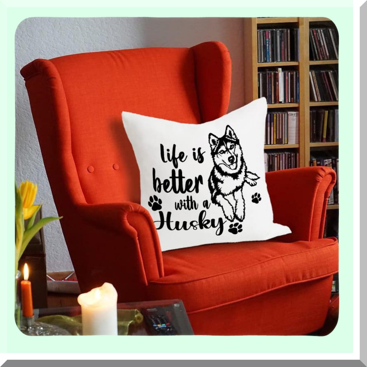 Husky Life Quote Reversible Throw Pillow - Decorative Home Bedroom Living Room Office Car Pillowcase - Dog Lovers Girls Women Gifts - 18x18 Inch