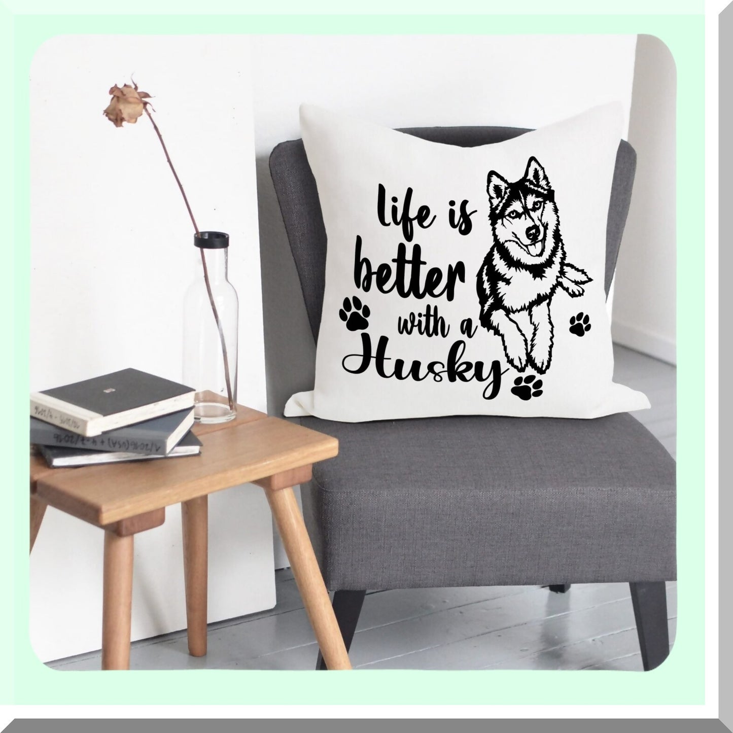 Husky Life Quote Reversible Throw Pillow - Decorative Home Bedroom Living Room Office Car Pillowcase - Dog Lovers Girls Women Gifts - 18x18 Inch