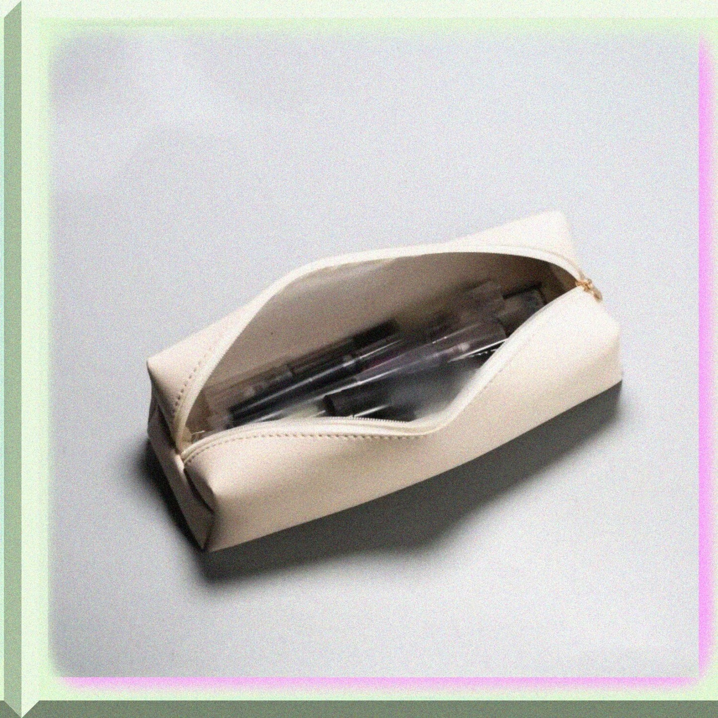 Black PU Leather Pencil Pouch 7.87x2.36x2.36 inches
