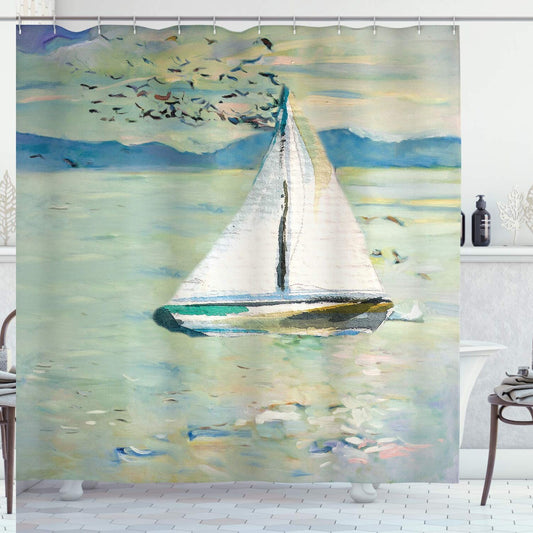 Art Shower Curtain Monet Sailing Boat Watercolor 69x70