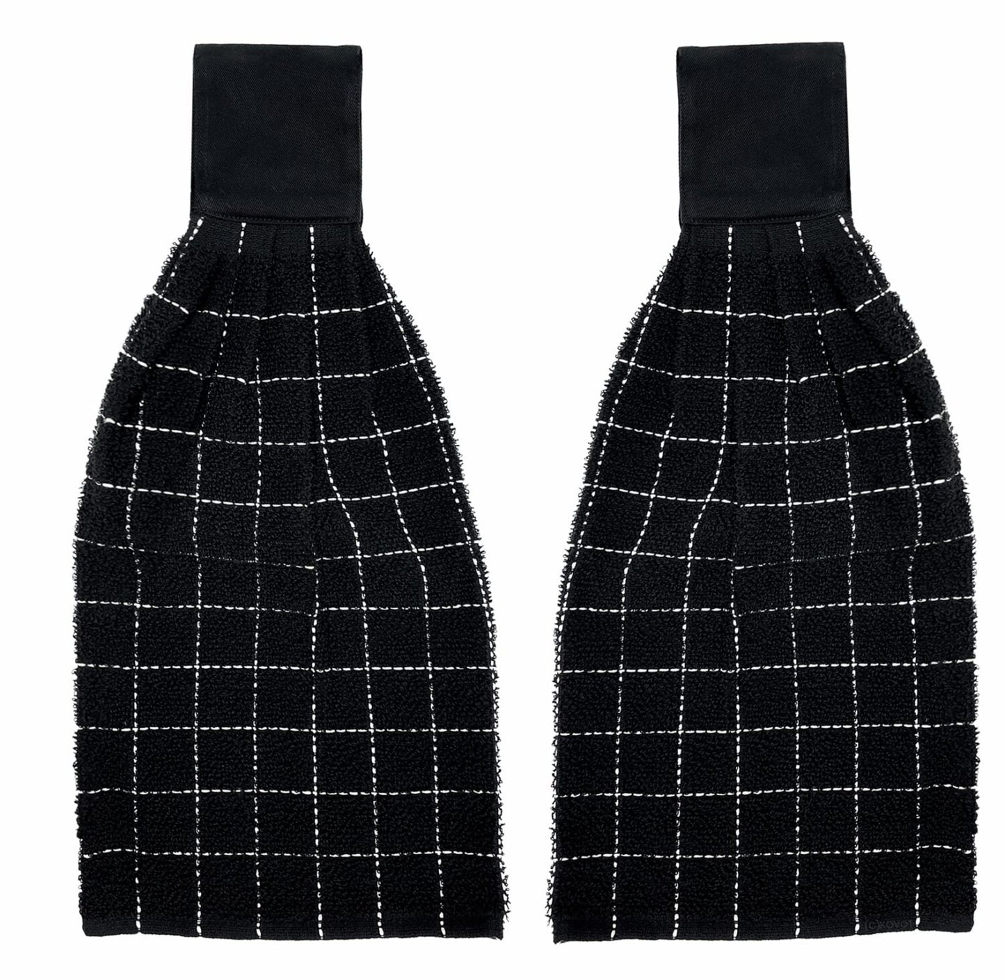 Set of 2 Black Cotton Hanging Towels 17" x 9"