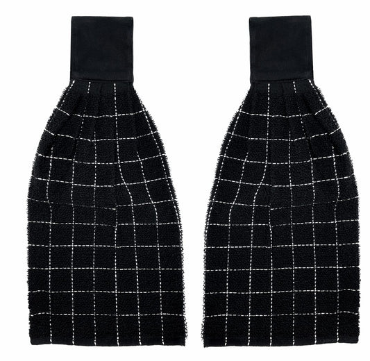 Set of 2 Black Cotton Hanging Towels 17" x 9"