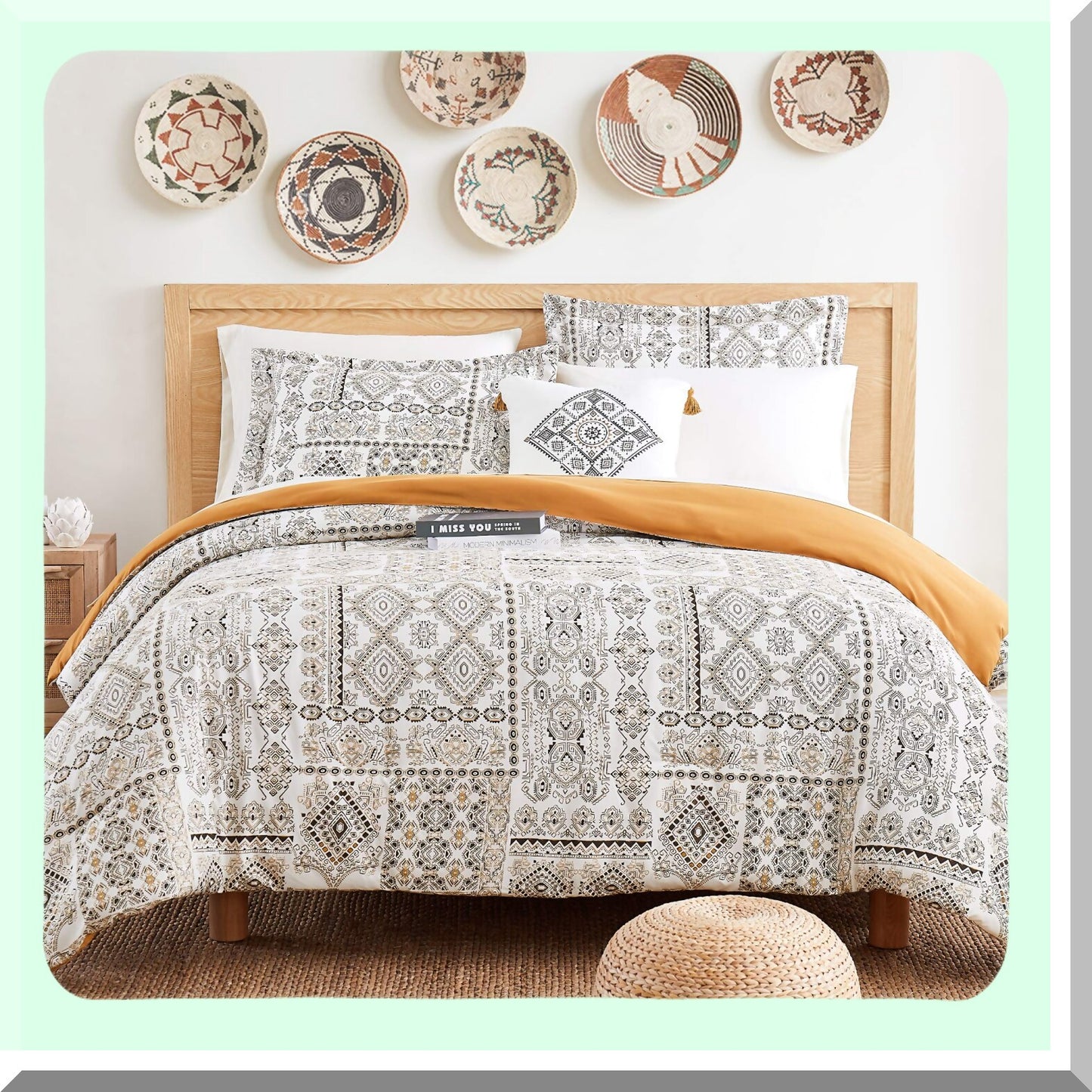 SeasonLux 8-Piece Printed Down Alternative Bedding Set - Shams, Pillows, Sheets - All Season Comfort - Complete Bedroom Ensemble