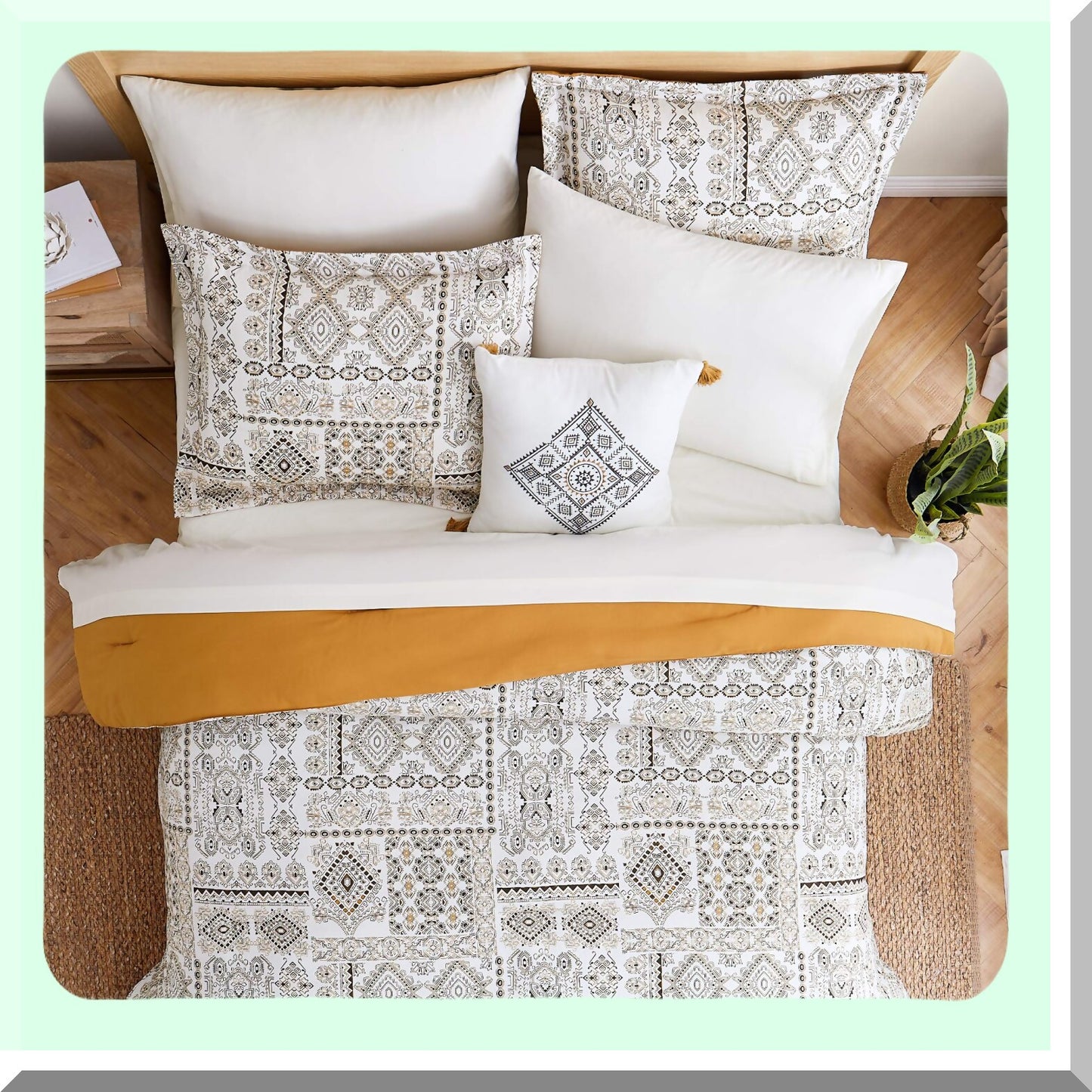 SeasonLux 8-Piece Printed Down Alternative Bedding Set - Shams, Pillows, Sheets - All Season Comfort - Complete Bedroom Ensemble