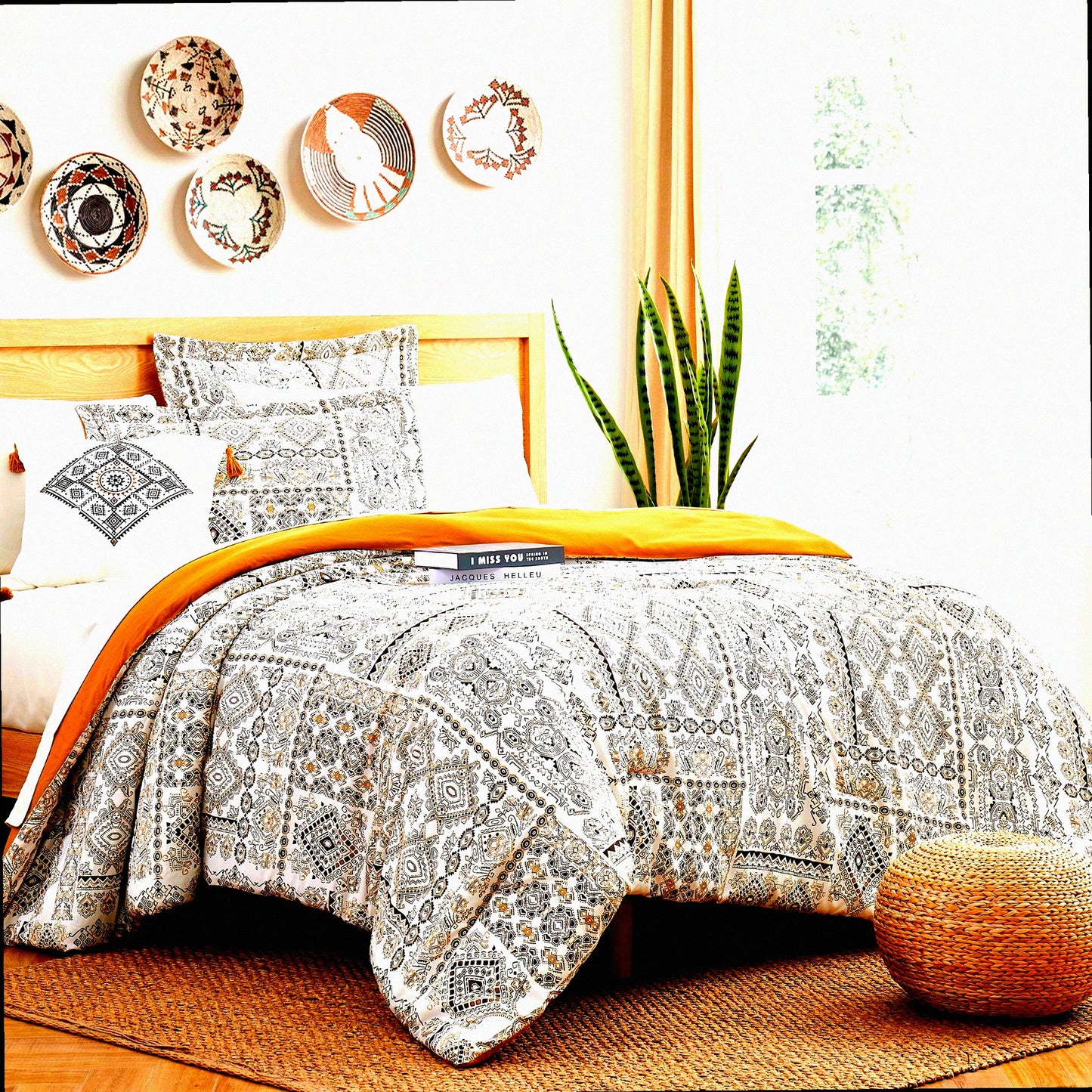 SeasonLux 8-Piece Printed Down Alternative Bedding Set - Shams, Pillows, Sheets - All Season Comfort - Complete Bedroom Ensemble