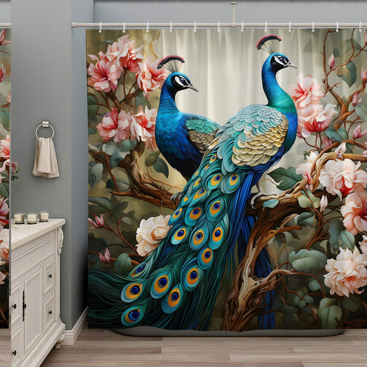 Peacock Floral Shower Curtain 70x70 Inch