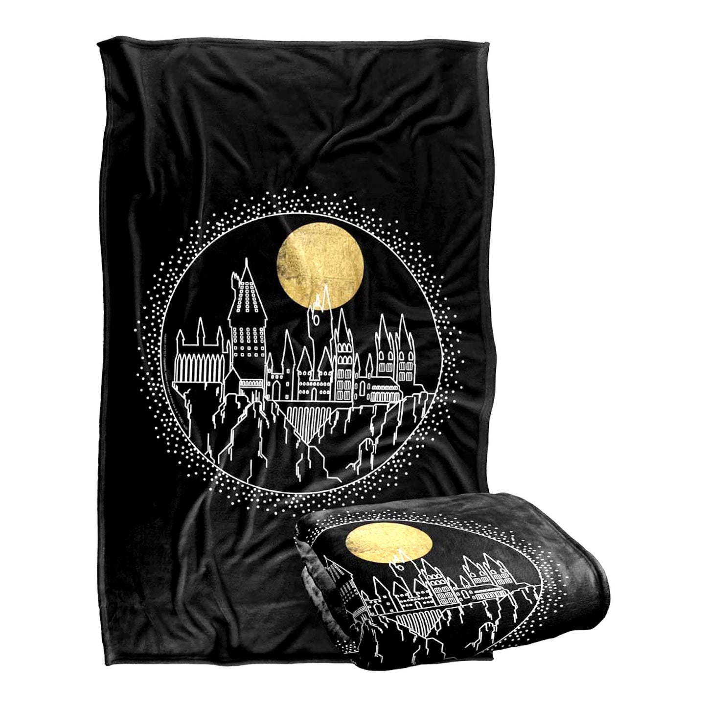 Hogwarts Full Moon Silky Soft Throw Blanket - 36"x58" Harry Potter Line Art Design