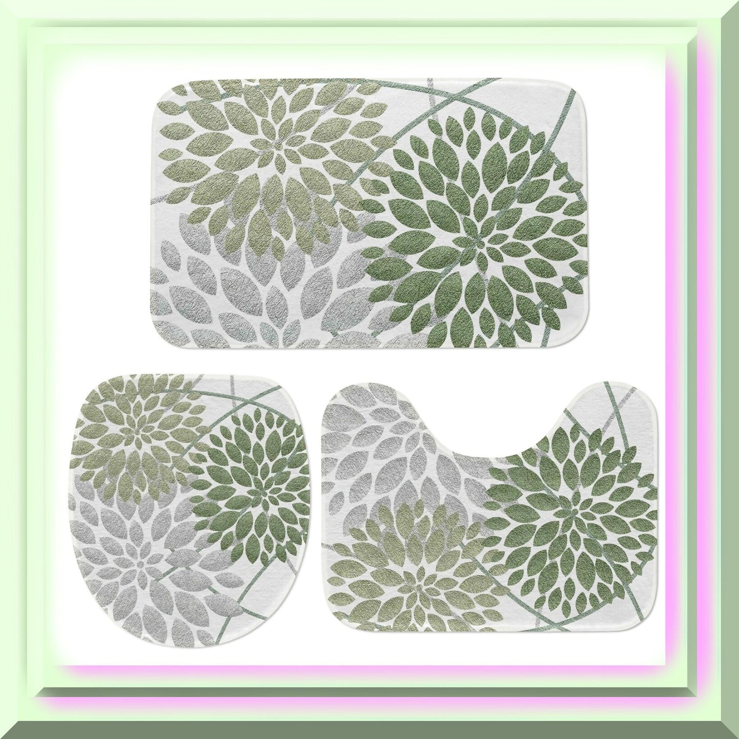 Dahlia Bathroom Rug Set 3 Pieces Sage Green