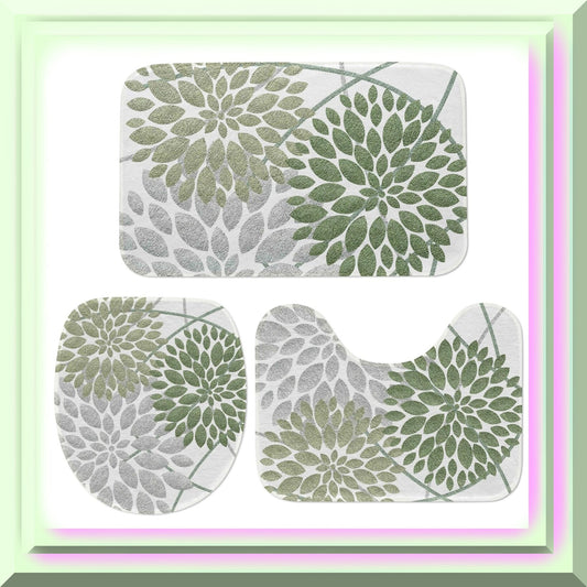 Dahlia Bathroom Rug Set 3 Pieces Sage Green