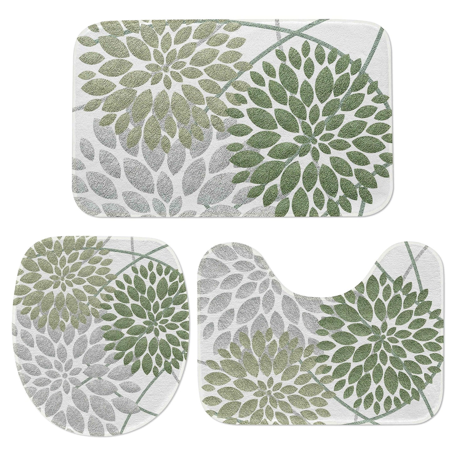Dahlia Bathroom Rug Set 3 Pieces Sage Green