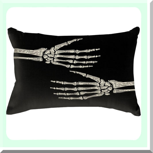 Skeleton Hands Decorative Pillow Cover - Black 12x20 Inch Throw Cushion for Home Party Decorations - Sofa Couch Pillowcases