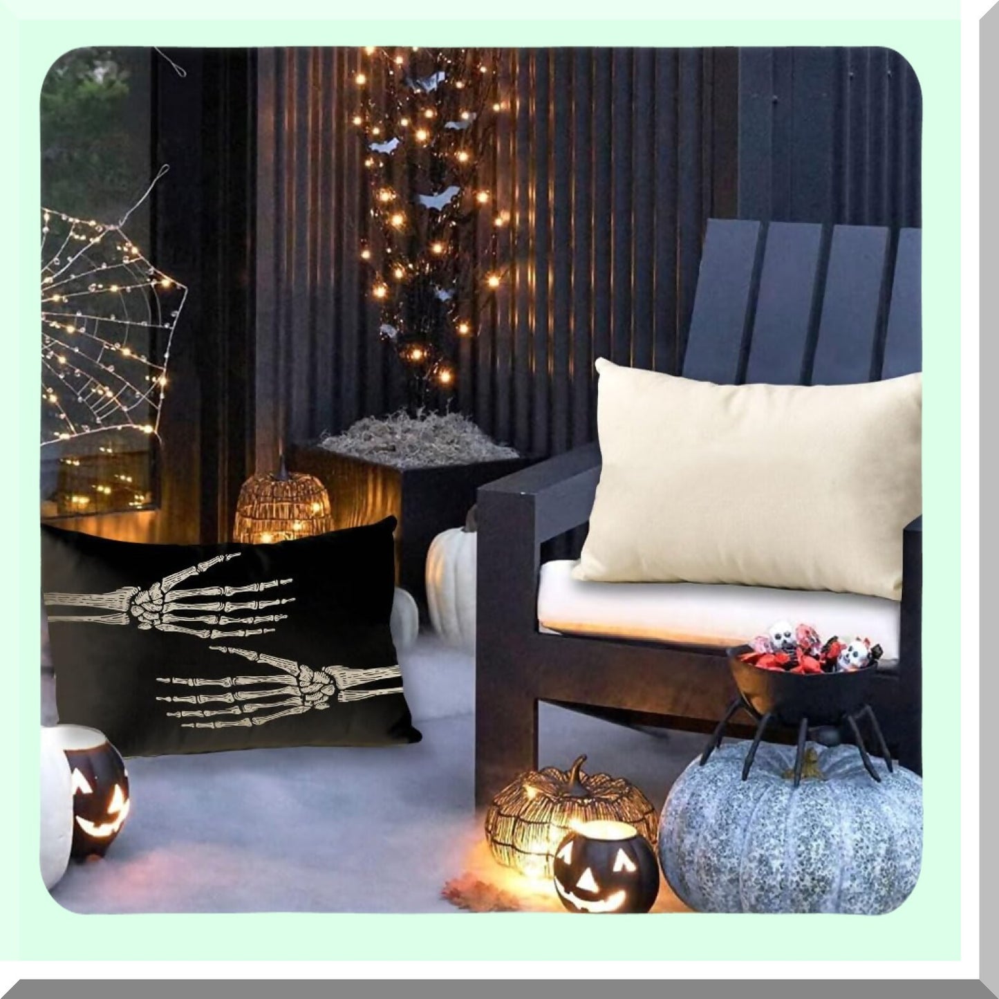 Skeleton Hands Decorative Pillow Cover - Black 12x20 Inch Throw Cushion for Home Party Decorations - Sofa Couch Pillowcases