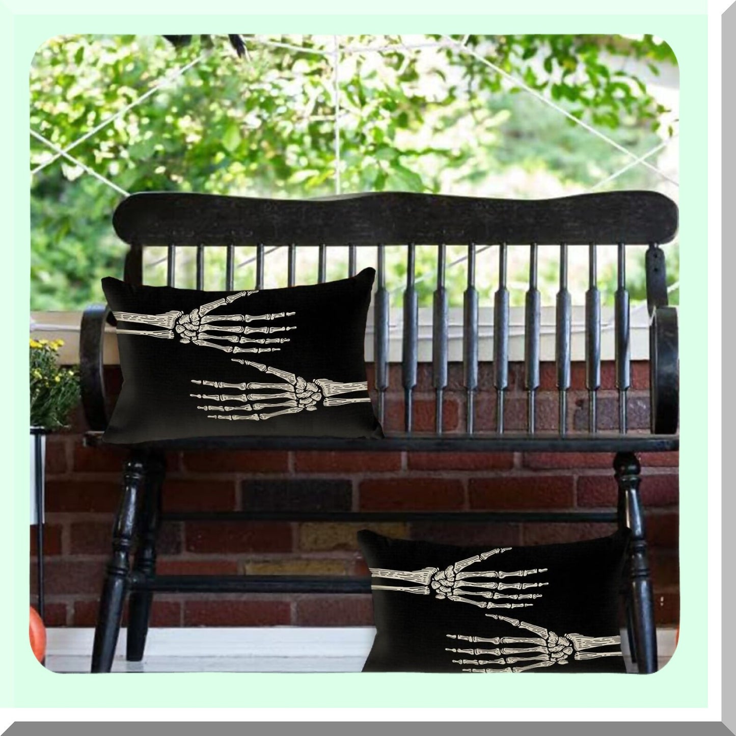 Skeleton Hands Decorative Pillow Cover - Black 12x20 Inch Throw Cushion for Home Party Decorations - Sofa Couch Pillowcases