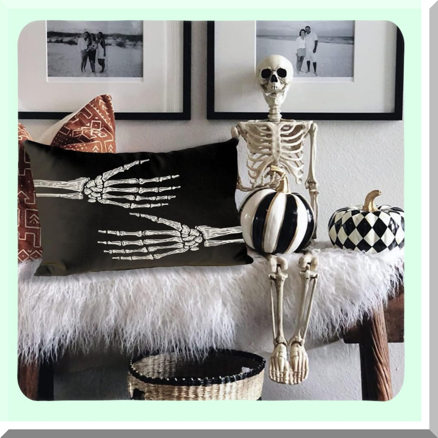 Skeleton Hands Decorative Pillow Cover - Black 12x20 Inch Throw Cushion for Home Party Decorations - Sofa Couch Pillowcases