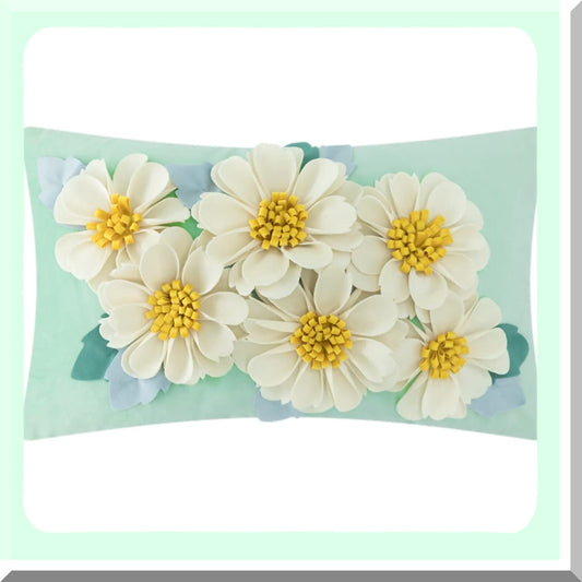 Velvet Blossom 3D Decor Pillow - Soft Cushion Cover for Sofa, Couch, Chair - Home Decor - 12x20 Inches - Green - Floral Throw Pillow Case
