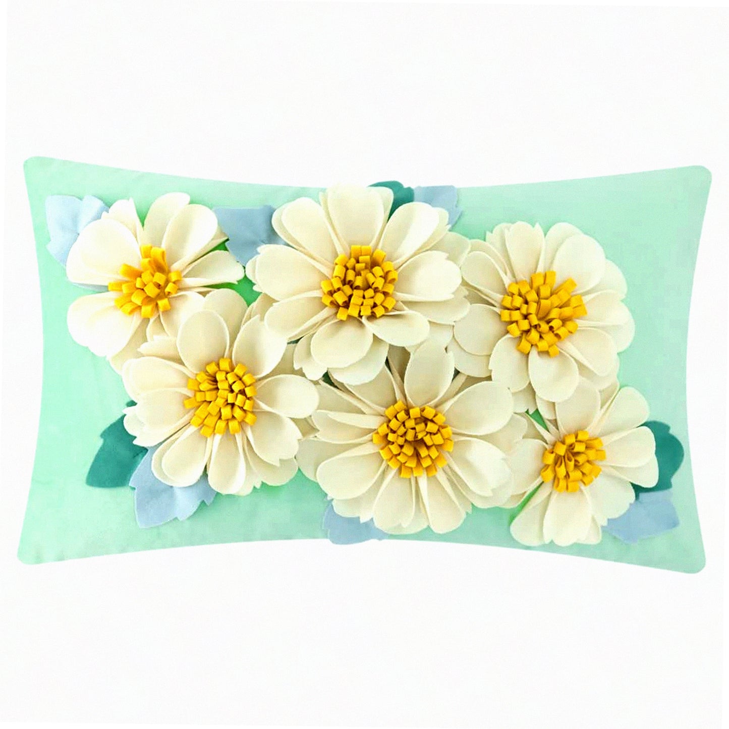 Velvet Blossom 3D Decor Pillow - Soft Cushion Cover for Sofa, Couch, Chair - Home Decor - 12x20 Inches - Green - Floral Throw Pillow Case