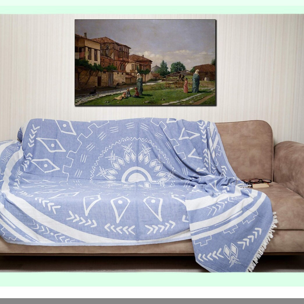 PureComfort XL Cotton Throw Blanket Towel - 75x90 Inches, Grey Blue