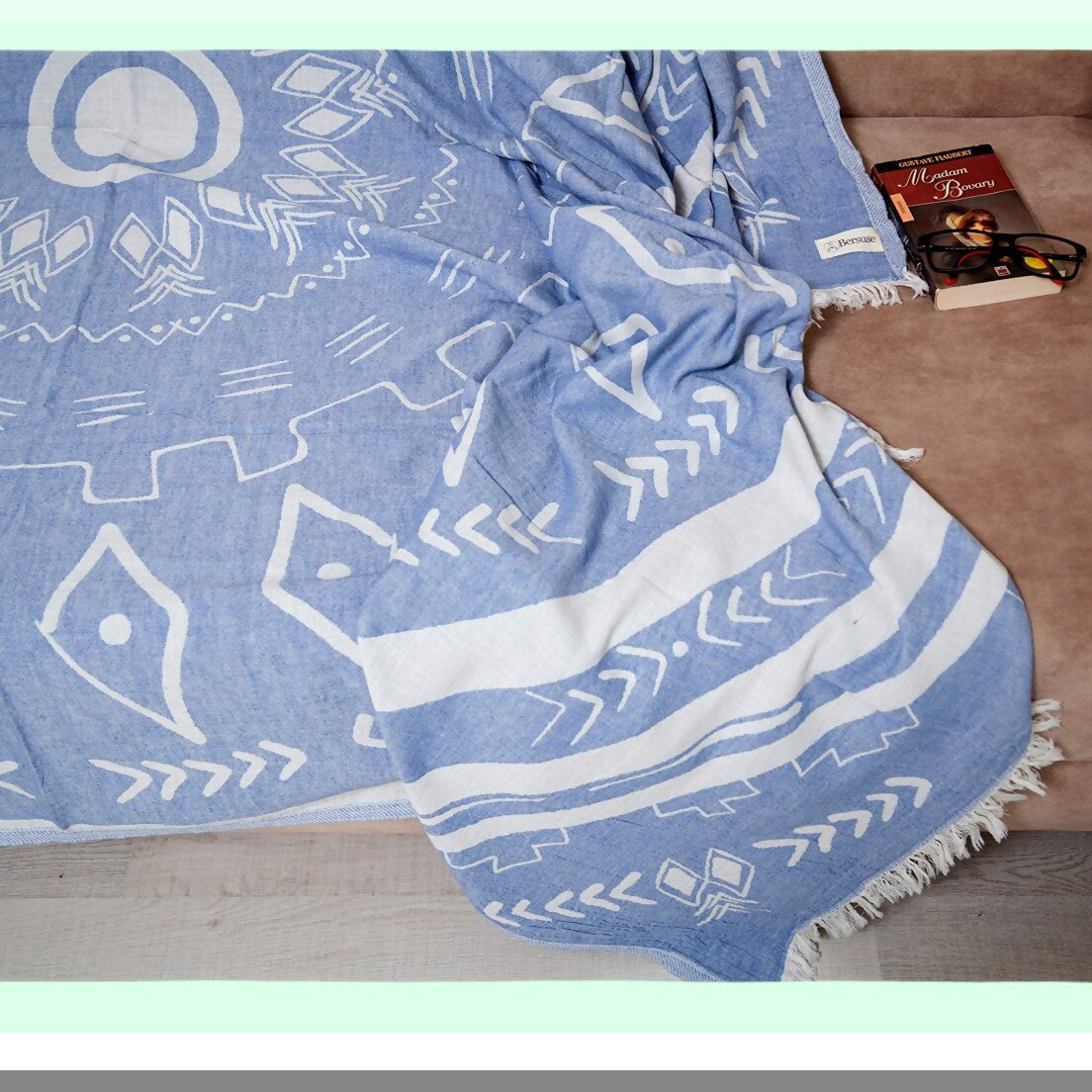 PureComfort XL Cotton Throw Blanket Towel - 75x90 Inches, Grey Blue