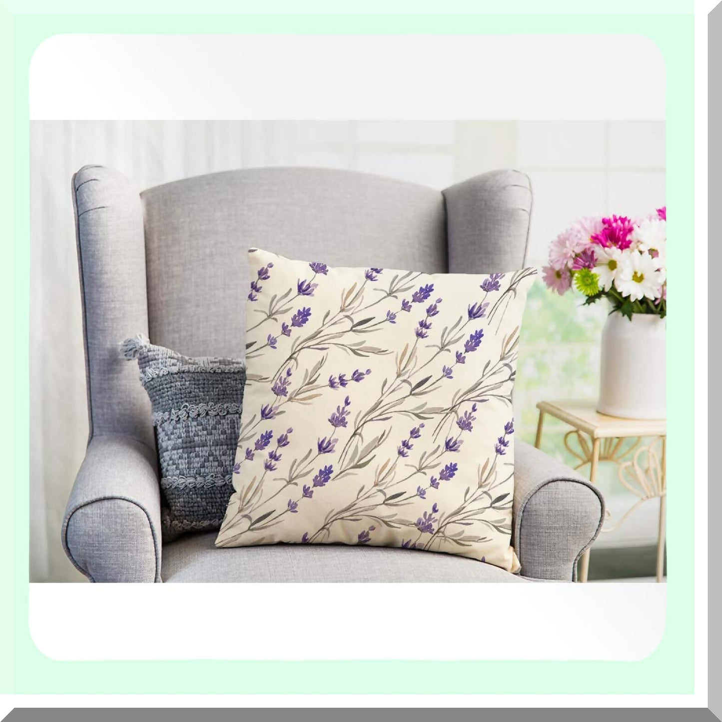 Purple Blossom Cozy Cushion - Lavender Watercolor Throw Pillow Cover for Home Decor - Spring Plants Square Case - Men Women Boys Girls Room Decor - Cotton Linen 18x18 Inch