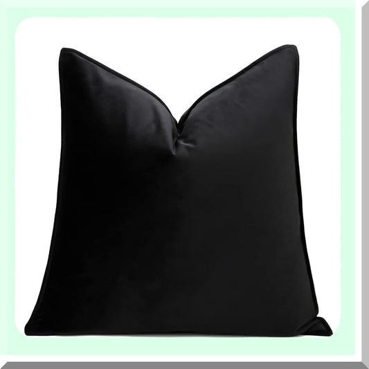 Velvet Black 20x20 Inch Pillow Cover - Soft Cushion for Couch Sofa Bedroom Living Room Outdoor - Decorative Throw with 1cm Stitching Frame