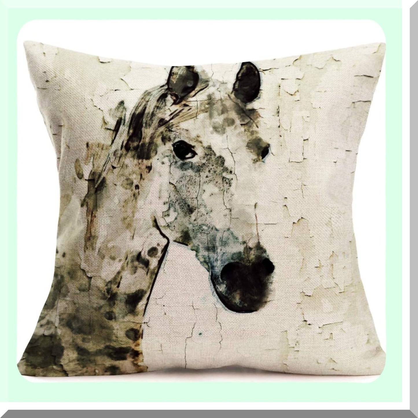 Vintage Horse Print Peeling Paint Throw Pillow Covers - Decorative Cotton Linen Cushion Cover Set for Standard Home Decor - 18 x 18 Inches