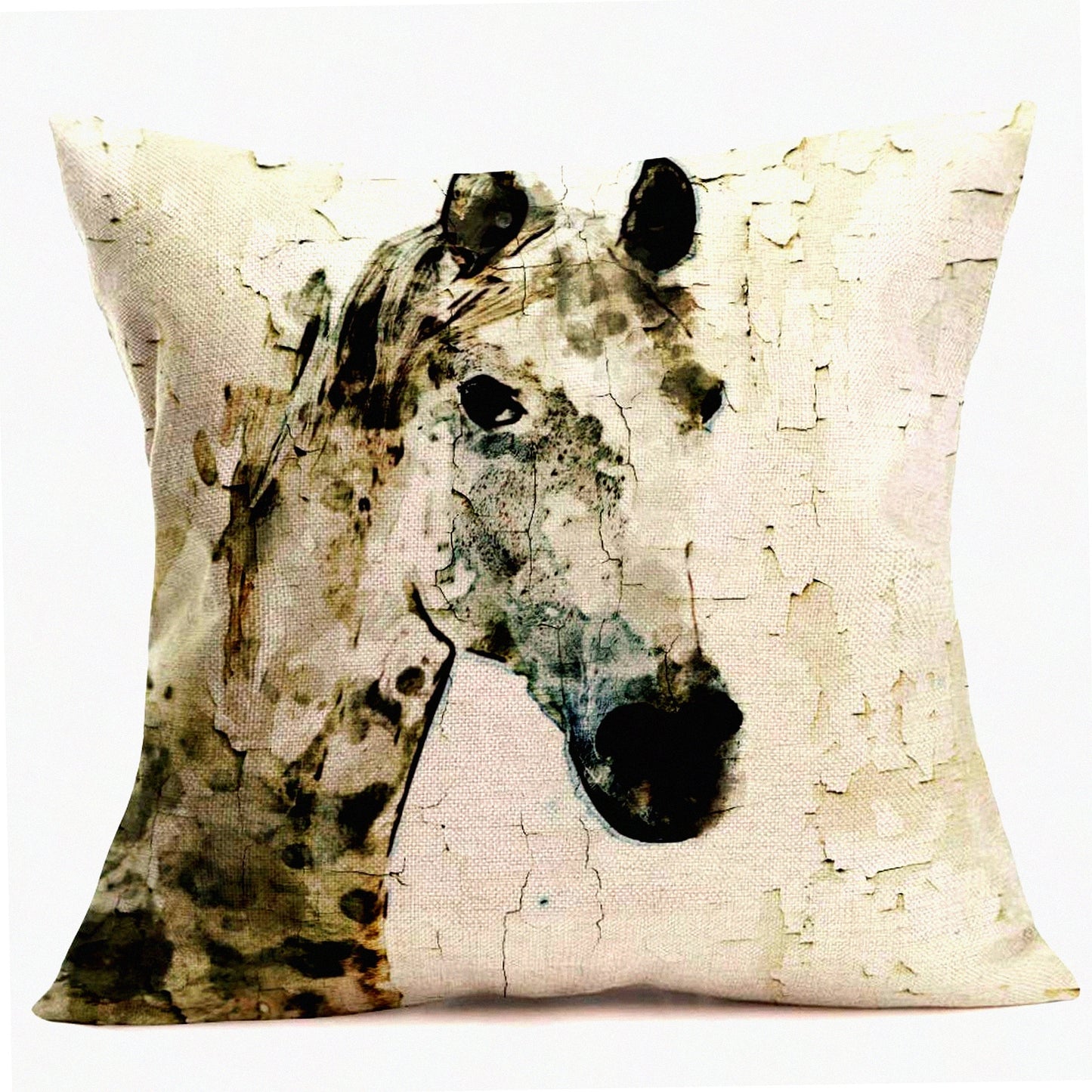 Vintage Horse Print Peeling Paint Throw Pillow Covers - Decorative Cotton Linen Cushion Cover Set for Standard Home Decor - 18 x 18 Inches