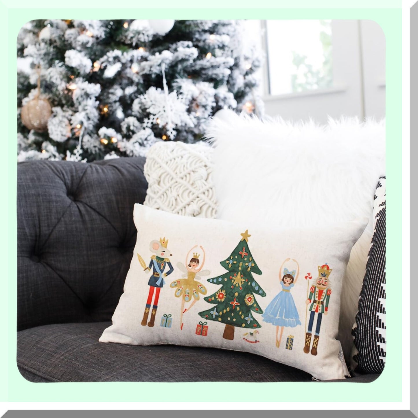 Winter Wonderland Nutcracker Pillow Cover - Festive Holiday Party Decor for Sofa Couch - 12x20 Inch Cushion Case