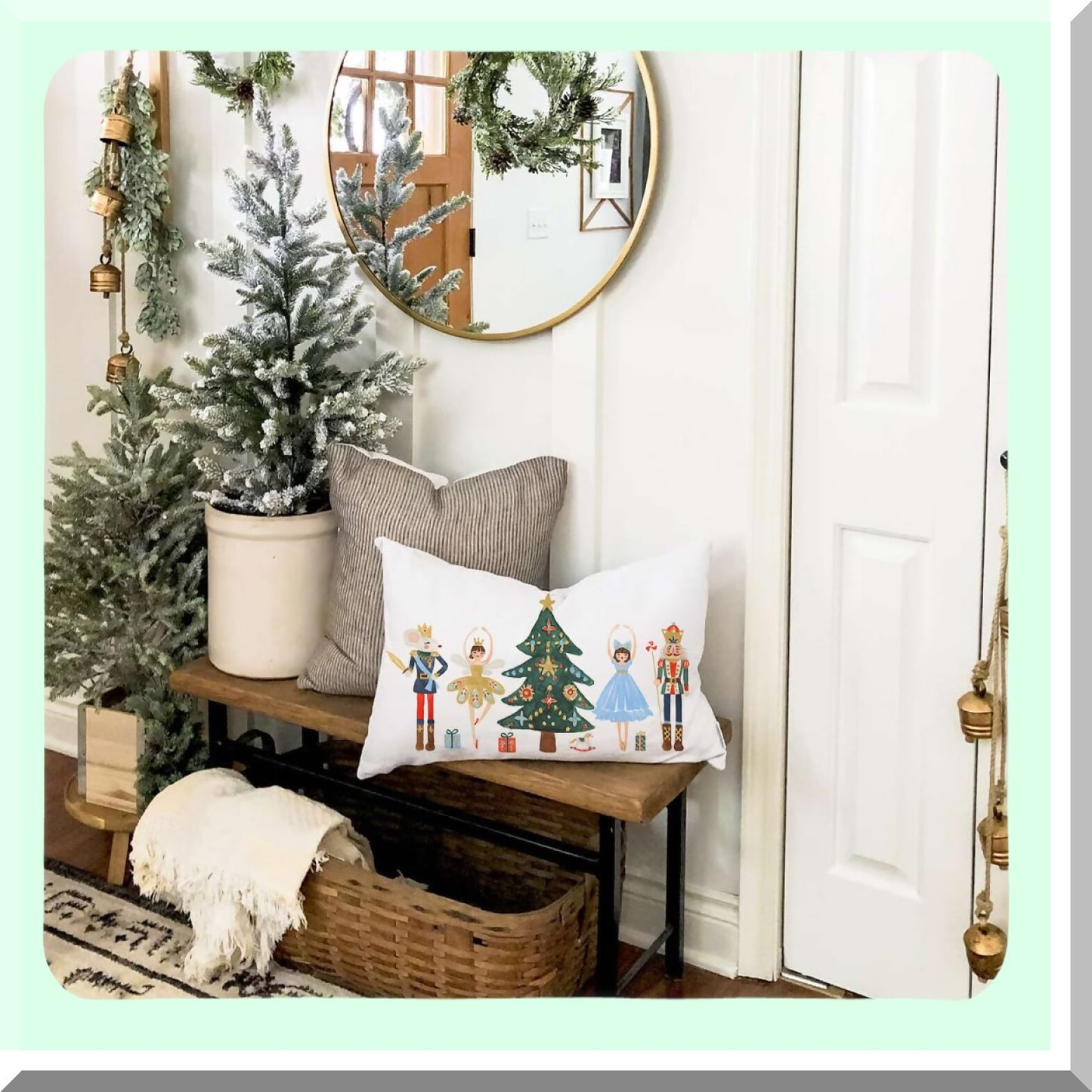 Winter Wonderland Nutcracker Pillow Cover - Festive Holiday Party Decor for Sofa Couch - 12x20 Inch Cushion Case