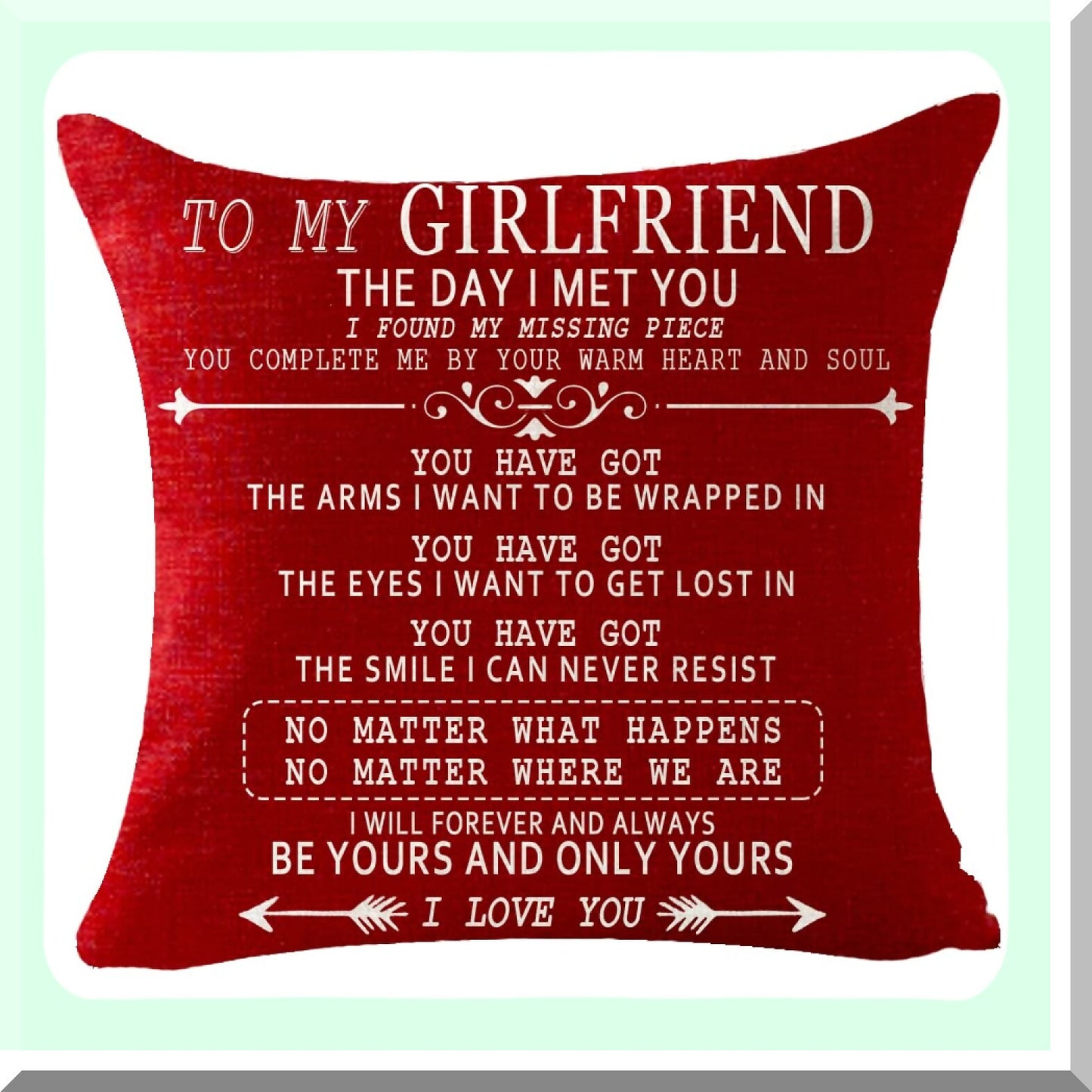 Love Blessing Red Heart Pillow Cover - Romantic Valentine's Day Gift for Girlfriend - Cotton Linen Square Throw Cushion Case - 18"x18" Decorative Pillowcase
