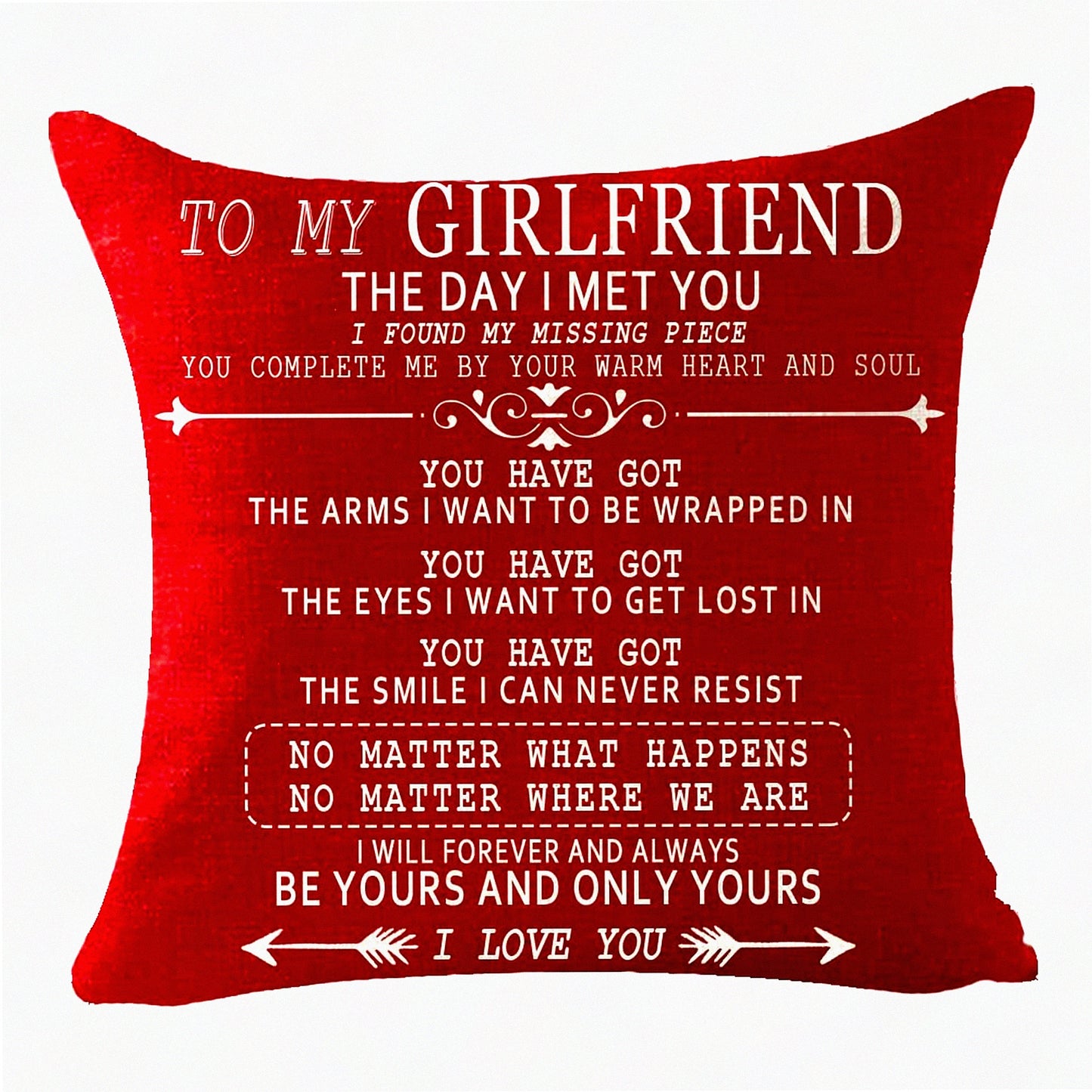 Love Blessing Red Heart Pillow Cover - Romantic Valentine's Day Gift for Girlfriend - Cotton Linen Square Throw Cushion Case - 18"x18" Decorative Pillowcase