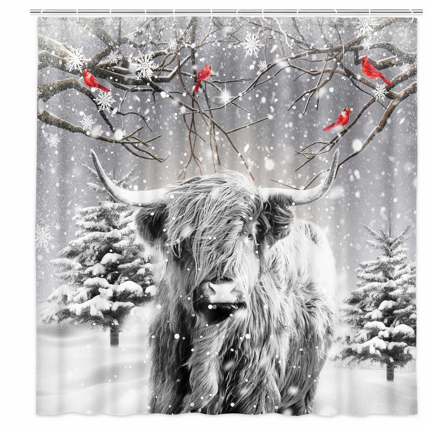 Highland Cow Grey Shower Curtain Set 72x72