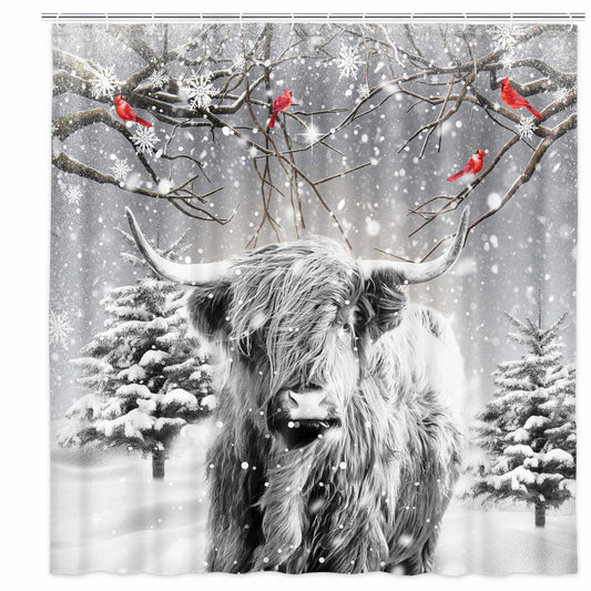 Highland Cow Grey Shower Curtain Set 72x72