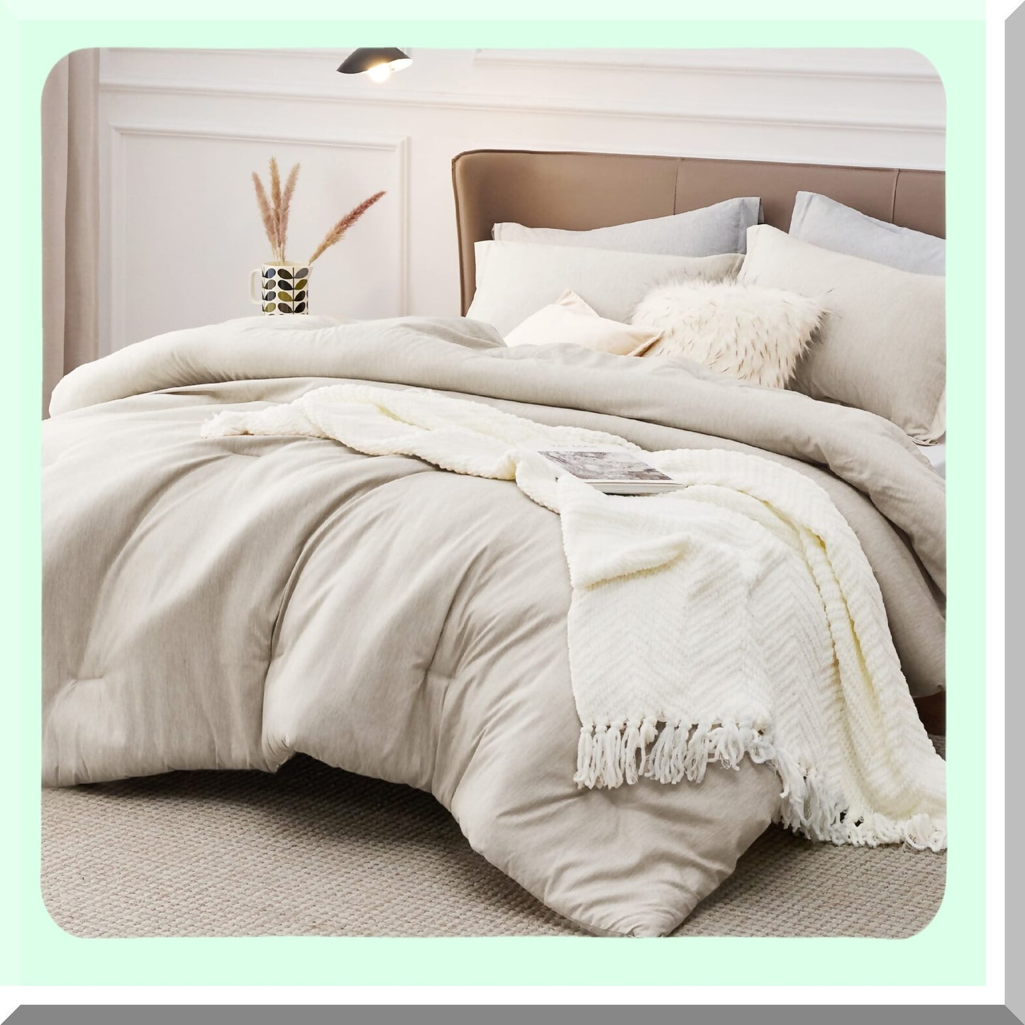 All Seasons Beige Comforter Set - Soft Cationic Dyed Bedding - 3 Piece Set (104"x90" Comforter, 2 Pillow Shams 20"x36"+2") - Size Comforter Set