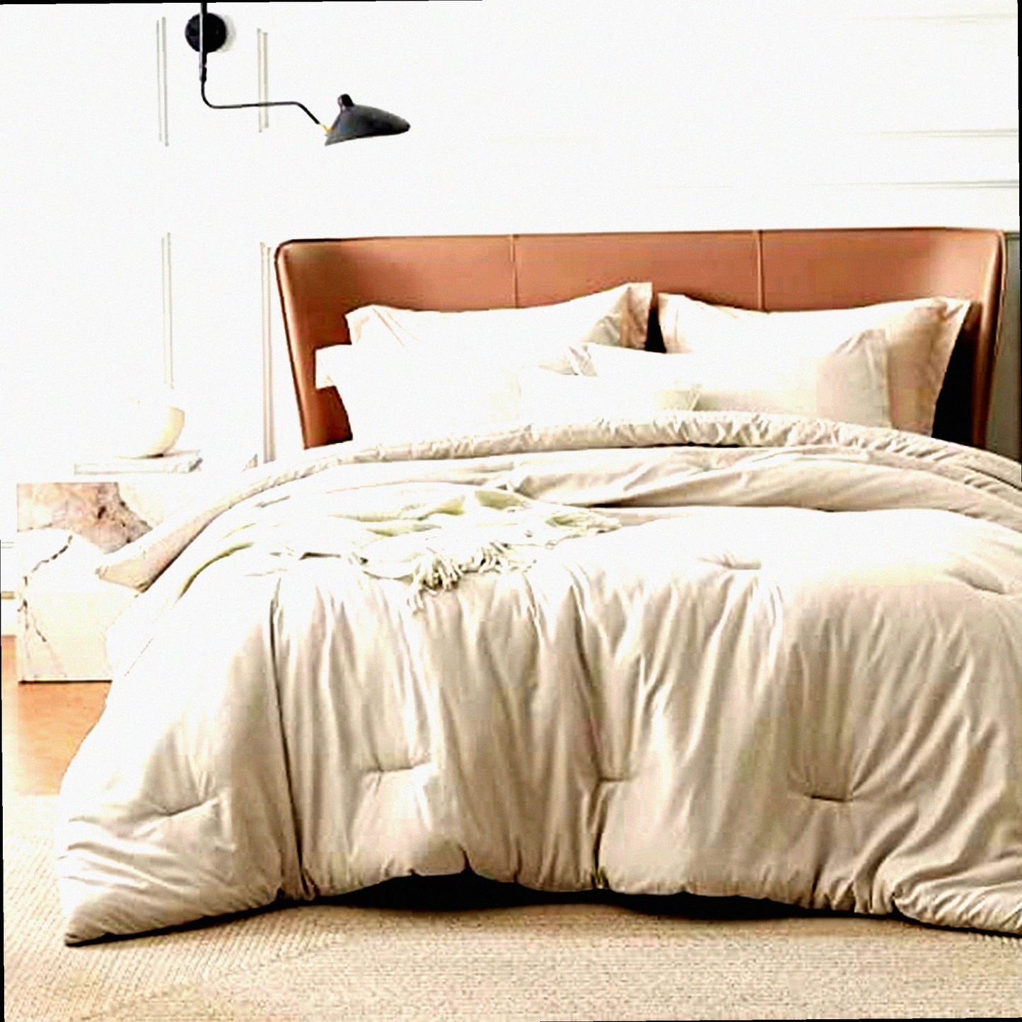All Seasons Beige Comforter Set - Soft Cationic Dyed Bedding - 3 Piece Set (104"x90" Comforter, 2 Pillow Shams 20"x36"+2") - Size Comforter Set