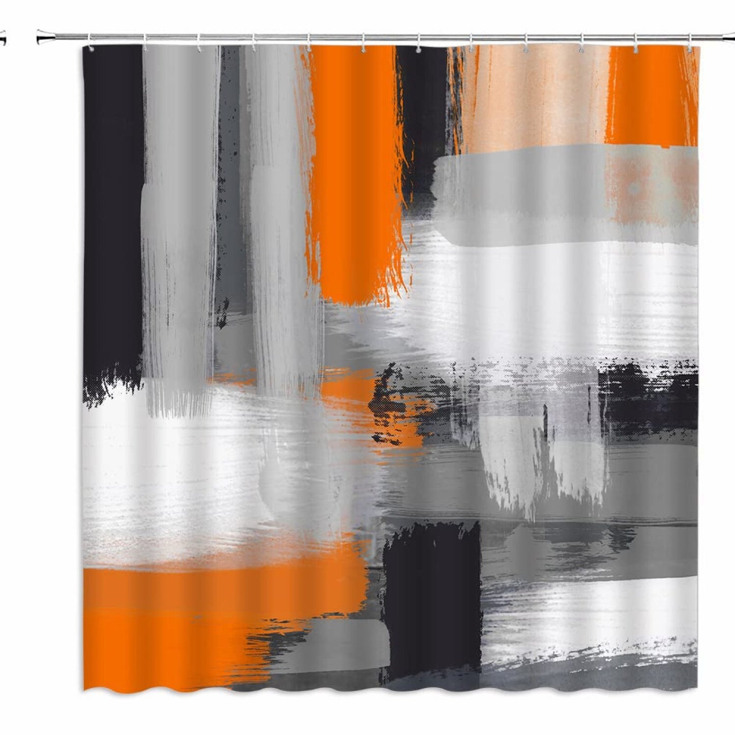 Orange Grey Abstract Shower Curtain with Hooks