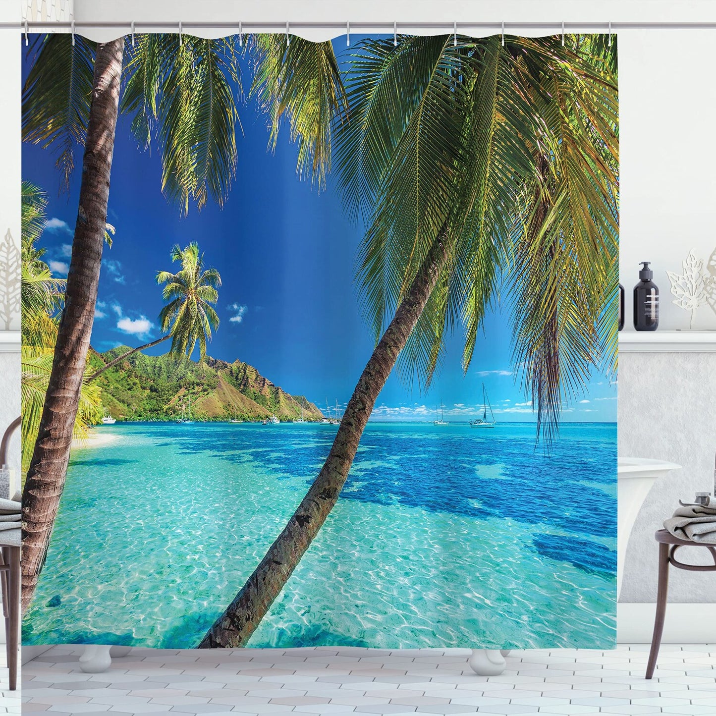 Ocean Shower Curtain Tropical Island Beach Theme 70 Inches