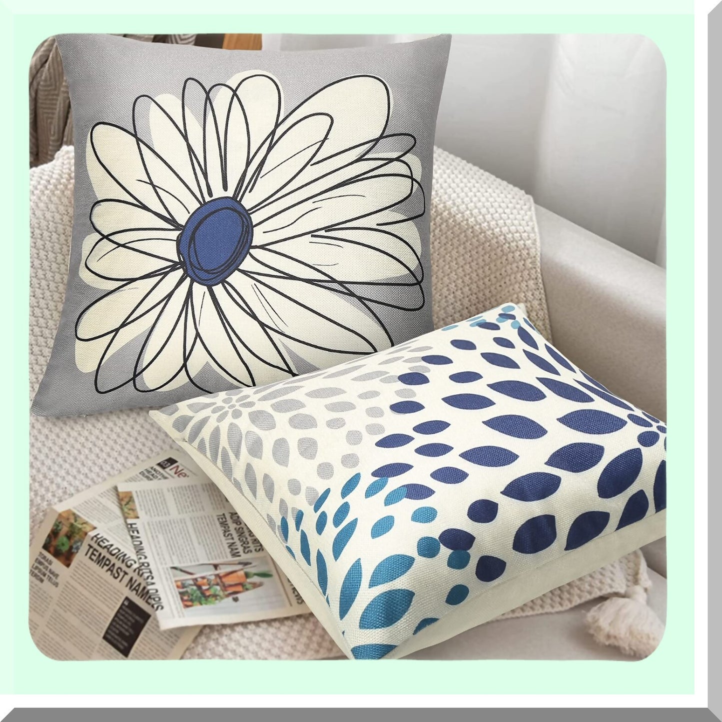 Blue Decorative Pillow Cover Set - 18x18 Sofa Cushion Case - Indoor Outdoor Home Decoration - Pack of 4
