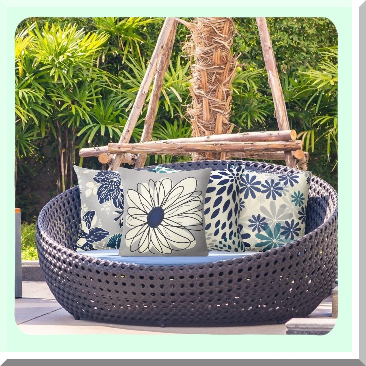 Blue Decorative Pillow Cover Set - 18x18 Sofa Cushion Case - Indoor Outdoor Home Decoration - Pack of 4