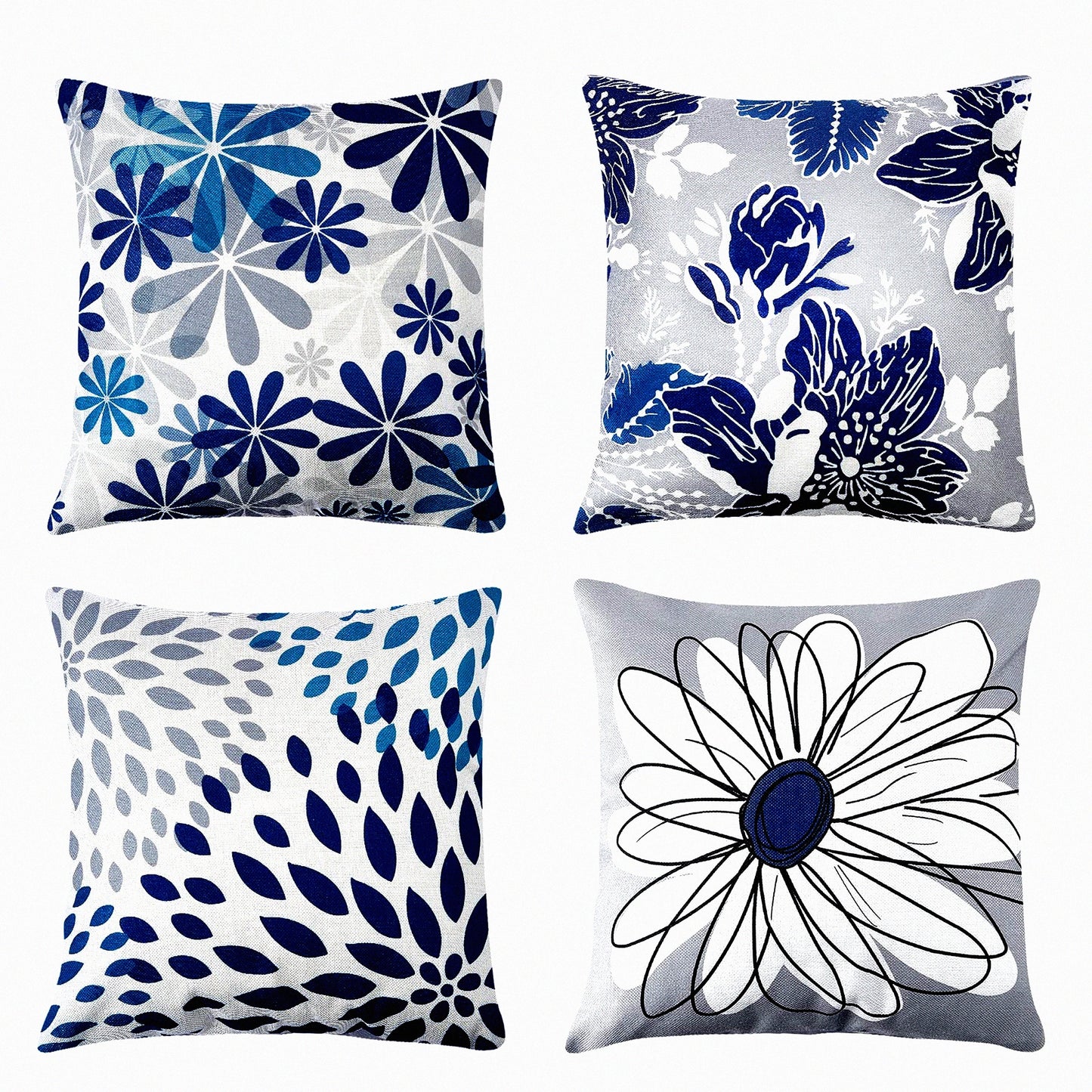 Blue Decorative Pillow Cover Set - 18x18 Sofa Cushion Case - Indoor Outdoor Home Decoration - Pack of 4