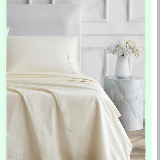 Ultimate Comfort 400 Thread Count Cotton Percale Sheet Set - Twin Size Luxury Bedding in Ivory - Soft, Breathable, and Durable Sheets for a Restful Sleep