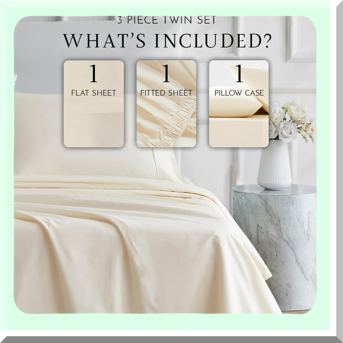 Ultimate Comfort 400 Thread Count Cotton Percale Sheet Set - Twin Size Luxury Bedding in Ivory - Soft, Breathable, and Durable Sheets for a Restful Sleep