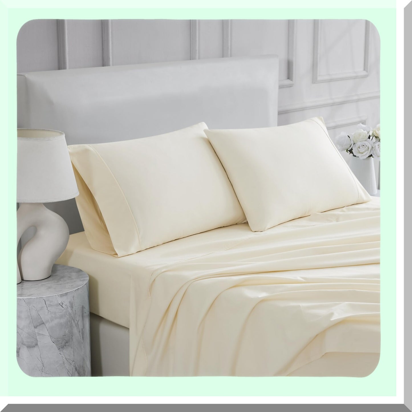 Ultimate Comfort 400 Thread Count Cotton Percale Sheet Set - Twin Size Luxury Bedding in Ivory - Soft, Breathable, and Durable Sheets for a Restful Sleep