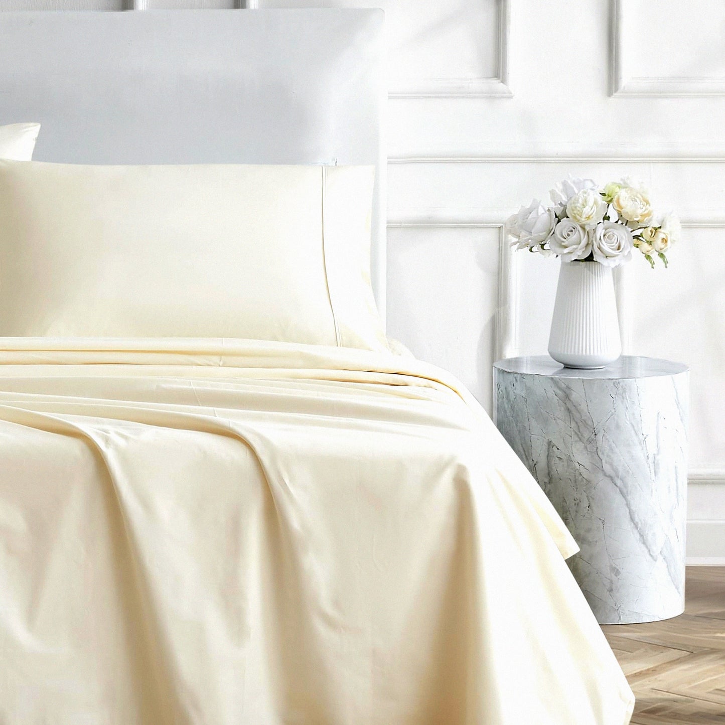Ultimate Comfort 400 Thread Count Cotton Percale Sheet Set - Twin Size Luxury Bedding in Ivory - Soft, Breathable, and Durable Sheets for a Restful Sleep